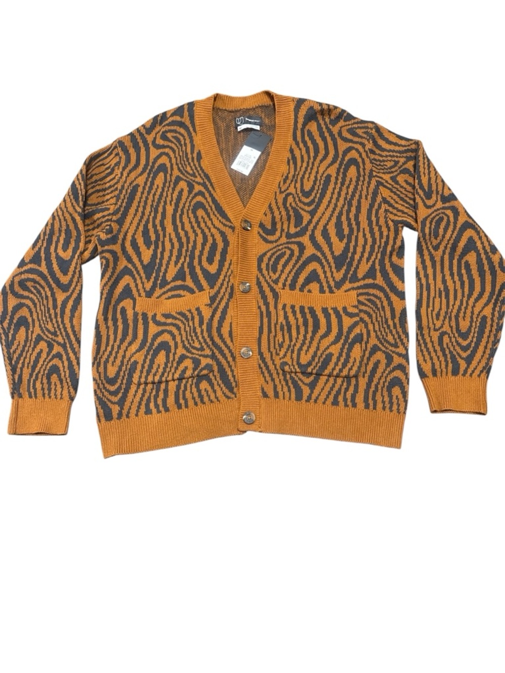 Original Use Men's Mustard and Charcoal Zebra-Pattern Cardigan